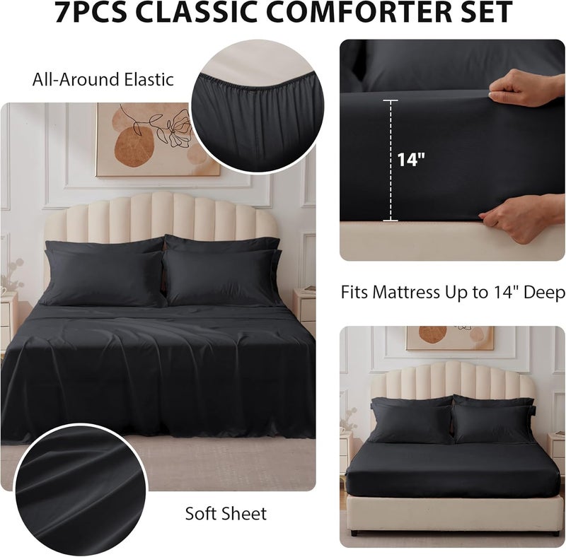 Velorose Twin Comforter Set Black - Bed in a Bag Twin Size 5 Pieces, Soft Bedding Set for All Seasons, Premium College Dorm Comforter Set with Comforter, 1 Sheet, 1 Pillowcase & 1 Sham - Image 2